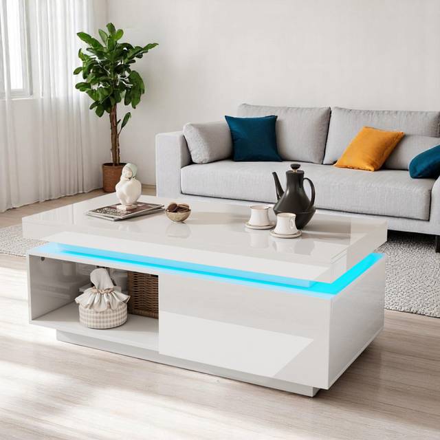 Pedestal Coffee Table with Storagez - White (40cm H X 100cm W X 50cm D)