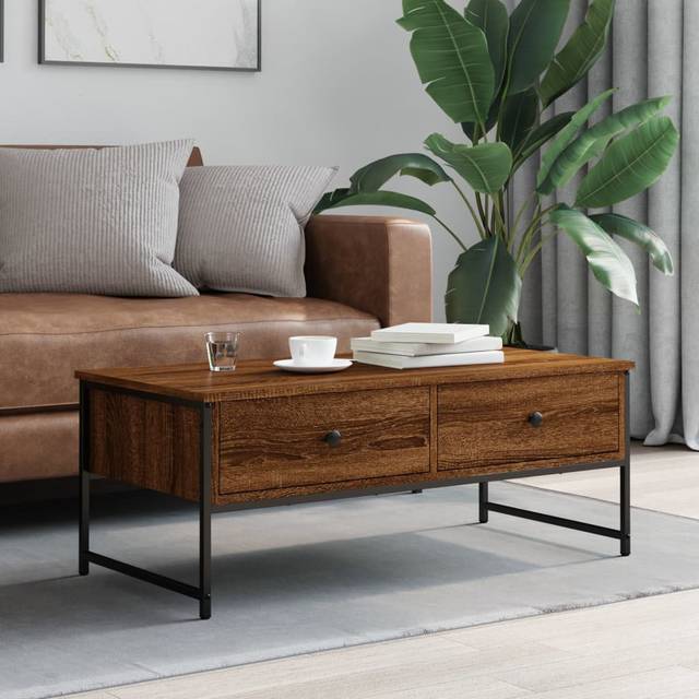 Four Leg Coffee Table with Storage - Brown Oak