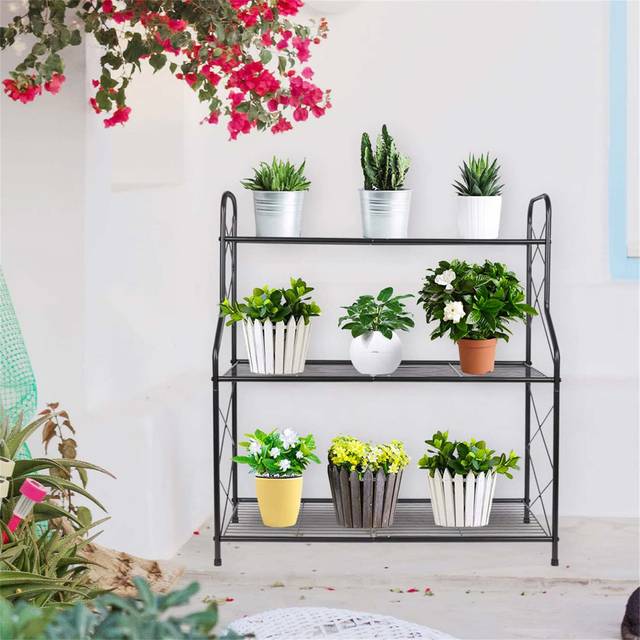 3 Tier Metal Ladder Plant Stand - Black