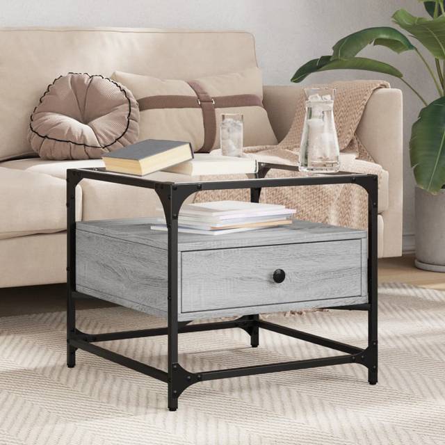 Borough Wharf Coffee Table With Glass Top Sonoma Oak 50X50x45 Cm Steel - Grey Sonoma