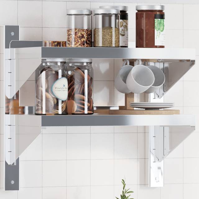Rebrilliant 2-Tier Wall Shelf Stainless Steel - Silver (48cm H x 50cm W x 23.5cm D)