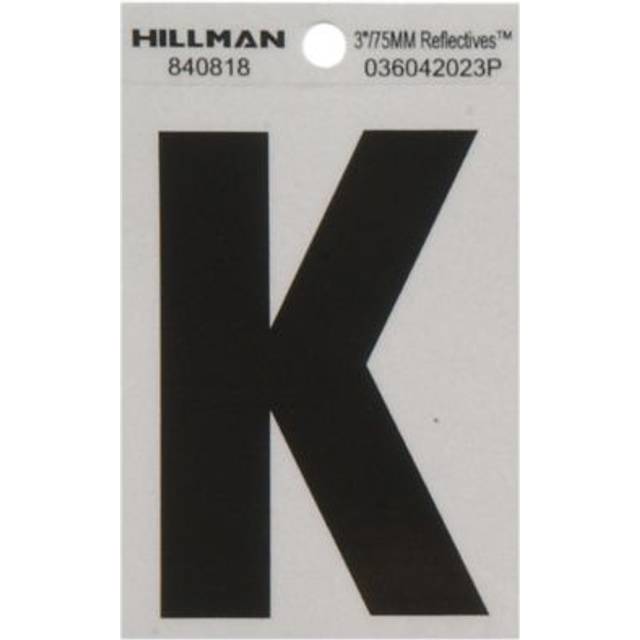 "5028314 3"""""""""""""""" BLK/SLV K ADHV 1PC Hillman 3 in. Reflective Black Mylar Self-Adhesive Letter K 1 pc (Pack of 6)"