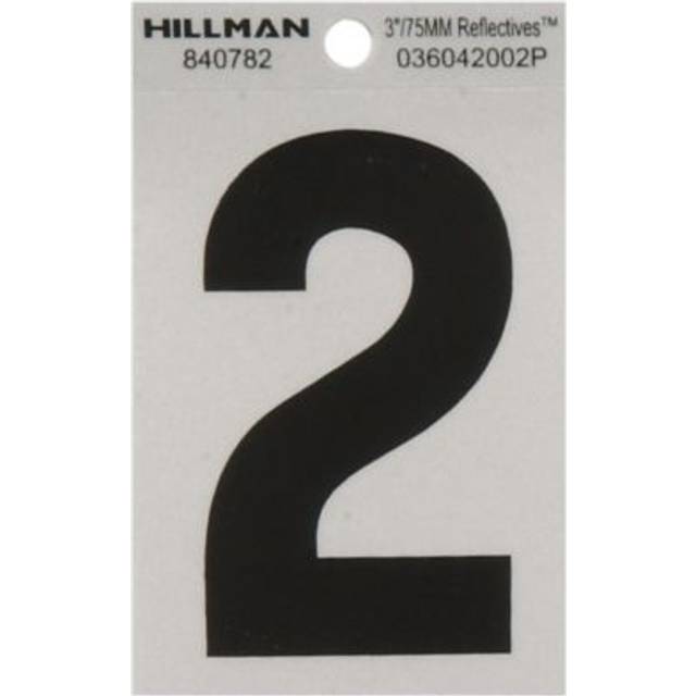 "5028247 3"""""""""""""""" BLK/SLV #2 ADHV 1PC Hillman 3 in. Reflective Black Mylar Self-Adhesive Number 2 1 pc (Pack of 6)"