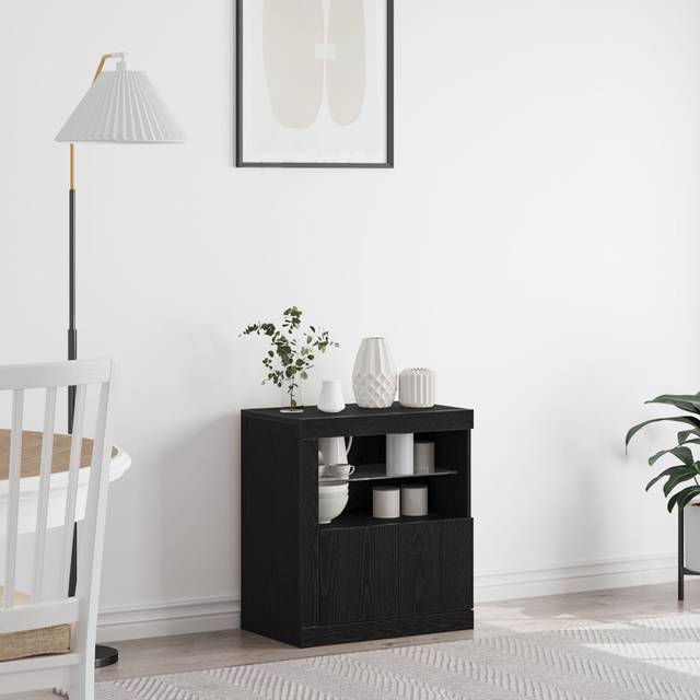 Sideboard Old Wood Solid Wood Medium Buffet Sideboard - Black Oak (67cm H X 60.5cm W X 37cm D)