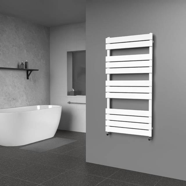White Flat Designer Towel Radiator 1200mm (H) x 600mm (W) (47cm H x 23cm W x 4cm D)