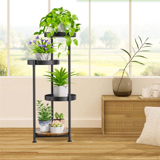 4 Tier Plant Stand For Indoor And Outdoor - Black;Brown (90cm H X 25cm L X 25cm D)