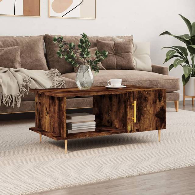 Sigrid 4 Legs Coffee Table with Storage - Smoked Oak (40cm H X 90cm W X 50cm D)