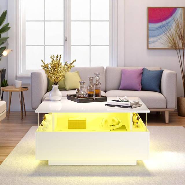 Pedestal Coffee Table with Storage - White (41cm H X 70cm W X 70cm D)