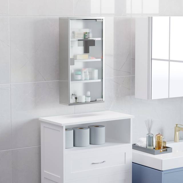 Tyree 30cm x 12cm Surface Mount Medicine Cabinet - Silver (600mm H X 300mm W X 120mm D)