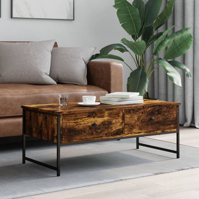 Four Leg Coffee Table with Storage - Smoked Oak