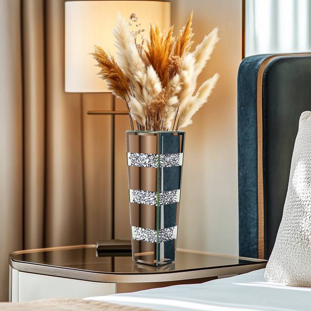 Crystal Silver Glass Table Vase (30cm H X 7.5cm W X 10cm D)