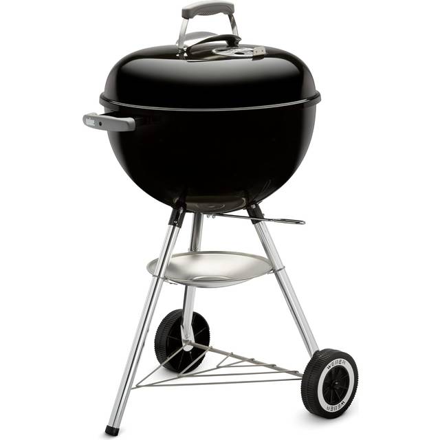 Weber Compact Kettle Kolgrill, Ø 57cm grillyta, BBQ-grill med porslinsemaljerad lock & gryta, trebensställning & hjul, kromad grillgaller - Svart (1241304)