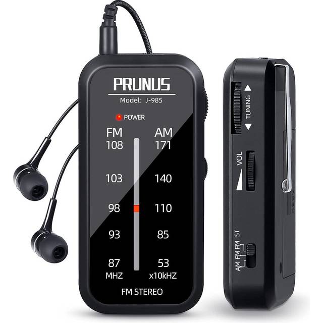 J-985 Pocket Radio Portable, AM FM Small Radio with Headphones and Back Clip, Mini Radios Transistor Supports FM Stereo, AAA Battery Operated Radio