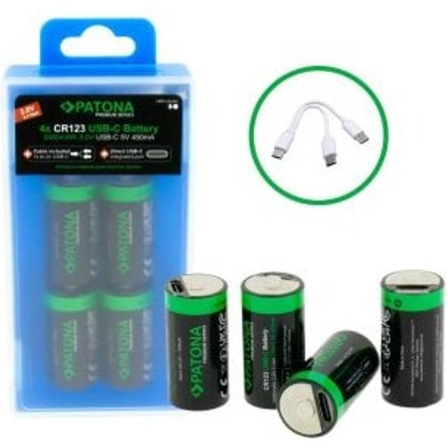 Batterier 4-pack CR123A 16340 Li-ion 2400mAh 3.0V med USB-C kontakt