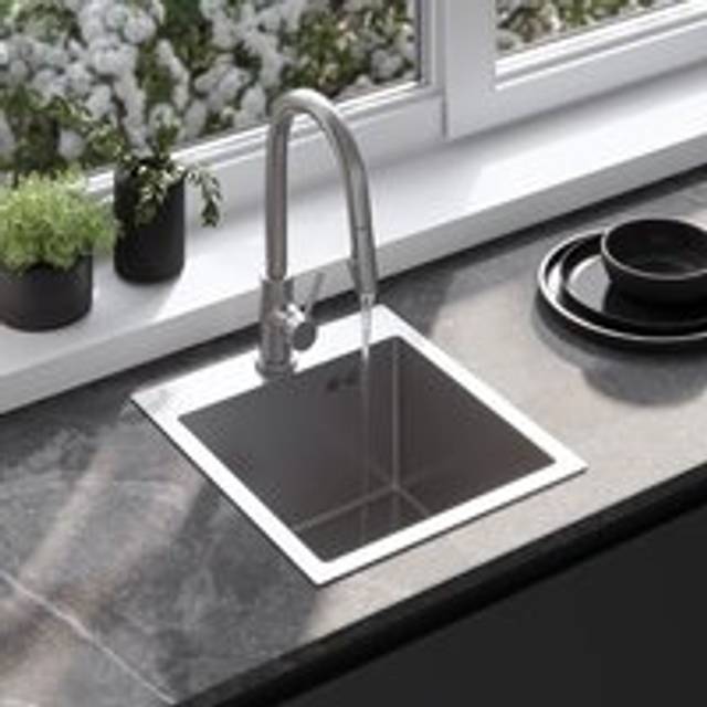REA - kitchen sink leo 40 brush nickel + kitchen faucet fresh nickle
