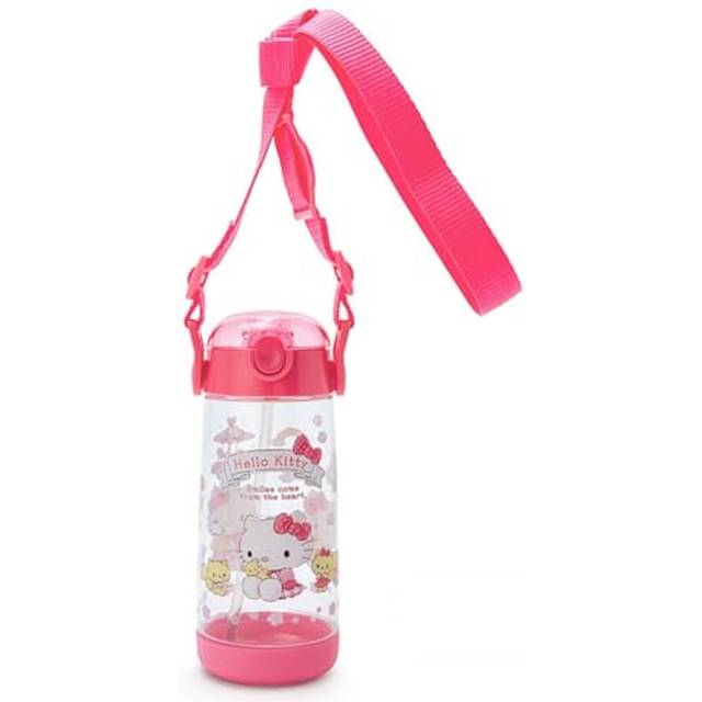 Sanrio Water Bottle Straw Bottle 480ml Direct Drinking One Touch Lightweight Plastic Bottle Hello Kitty Hello Kitty With Shoulder Strap Name Sticker