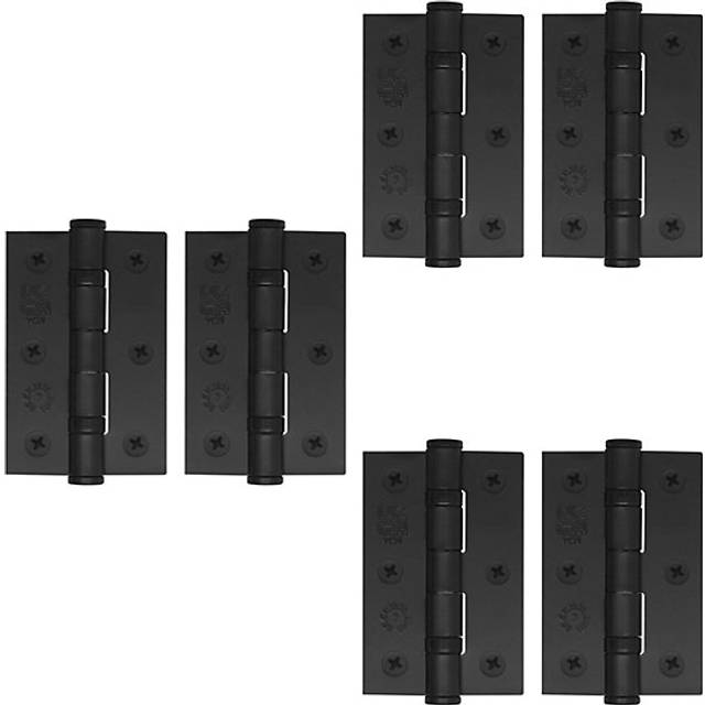 Afit Matt Black Door Hinges - 3 Inch / 76mm  Internal Fire Door Hinges - 3 Pairs - One Size