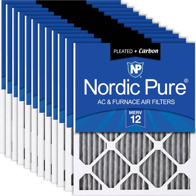 Nordic Pure 15x20x1 (14 1/2 x 19 1/2 x 3/4) Furnace Air Filters MERV 12 Pleated Plus Carbon 12 Pack