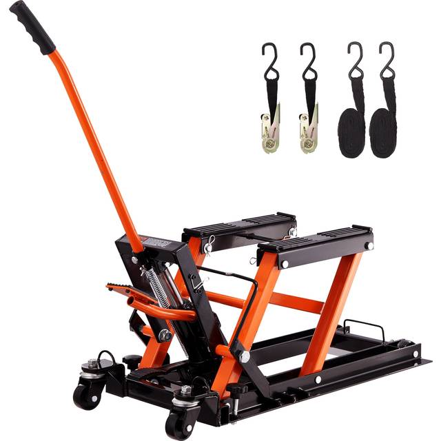 Hydraulic Motorcycle Lift Jack 0.7 Ton atv Scissor Lift Table Portable with 4 Wheels - Foot-Operated Hoist Stand for Motorcycle atv utv Powersports