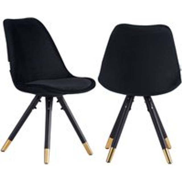 Life Interiors Set Of 2 Black Sofia Ergonomic Modern Dining Chairs Upholstered In Velvet, Metal Legs With Gold End Tips - One Size