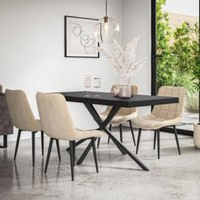 (Beige) Donni Dining Table And Chairs - Black Table Top w 4-6 Nova Velvet Chair