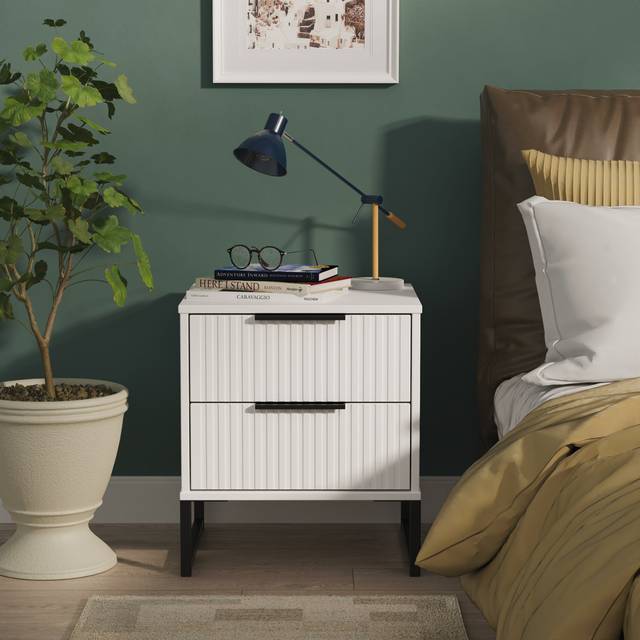 Fluted 2 Drawer Bedside in White Matt - Ready Assembled - Lewis's Home | TJ Hughes