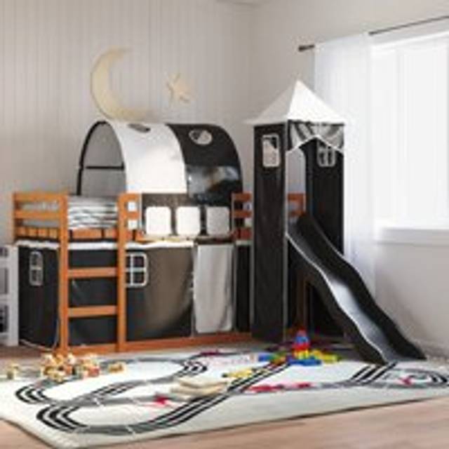 Bunk Bed without Mattress with Slide White and Black 90x200 cm - One Size