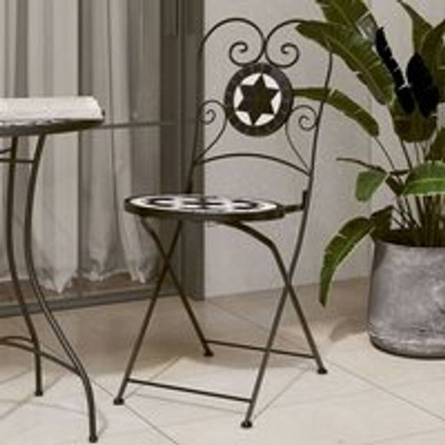 Bistro Chairs Foldable 2 pcs Black and White Ceramic - One Size