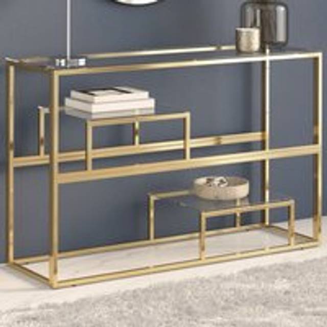 Console Table Gold Stainless Steel and Tempered Glass - One Size