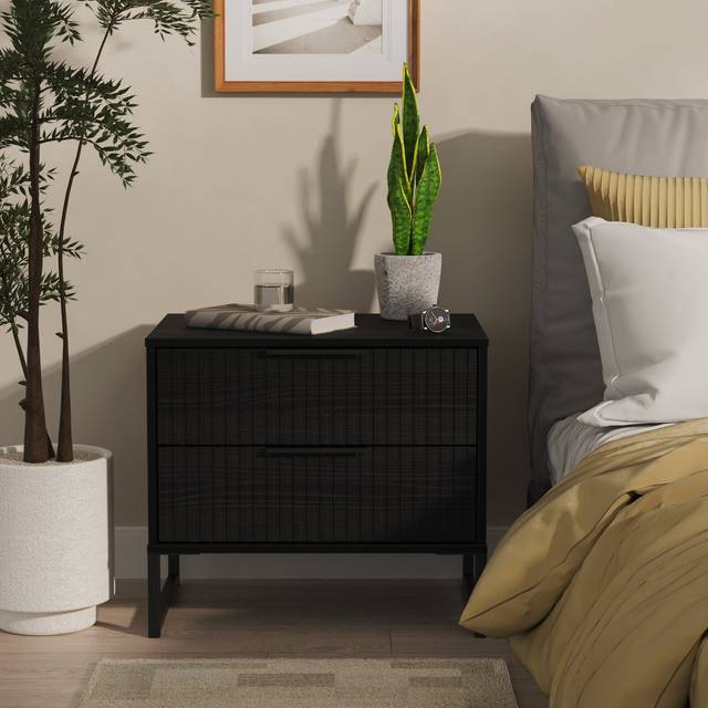 Fluted 2 Drawer Side Table in Black Ash - Ready Assembled - Lewis's Home | TJ Hughes