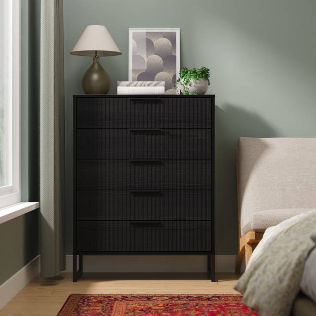 Fluted 5 Drawer Chest in Black Ash - Ready Assembled - Lewis's Home | TJ Hughes