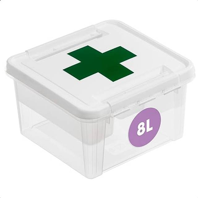 SmartStore 8L Plastic First Aid Box - Medicine Storage Box with Insert - Transparent and Lockable Medicine Box - BPA Free - Clip Locked
