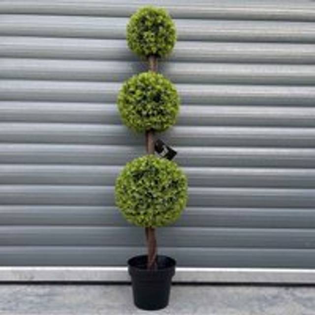 Leaf Artificial 120Cm Green Triple Ball Topiary Tree, Green