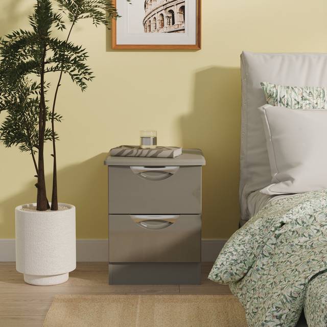 Camden 2 Drawer Bedside Cabinet in Grey Gloss & Dusk Grey - Ready Assembled - Lewis's Home | TJ Hughes