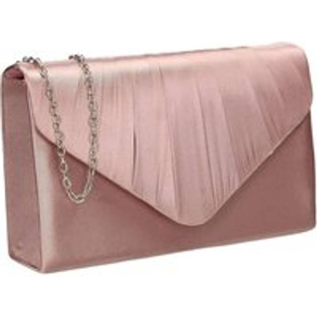 Envelope V Shape Satin Pleated Clutch Bag - Pink - One Size