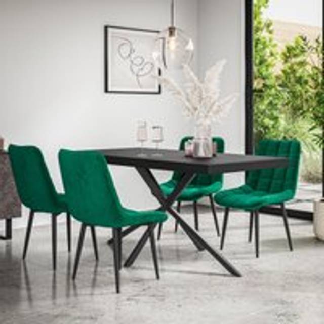 (Green) Donni Dining Table And Chairs - Black Table Top w 4-6 Nova Velvet Chair