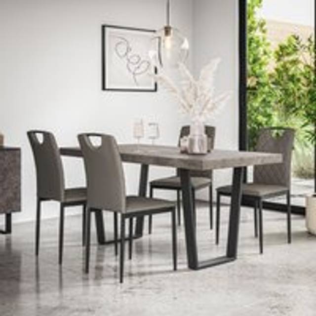(Grey) Aria Dining Table And Chairs - Concrete Effect w 4-6 Monza Faux Leather Chair