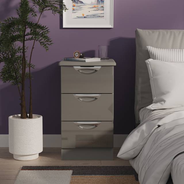 Camden 3 Drawer Bedside Cabinet in Grey Gloss & Dusk Grey - Ready Assembled - Lewis's Home | TJ Hughes