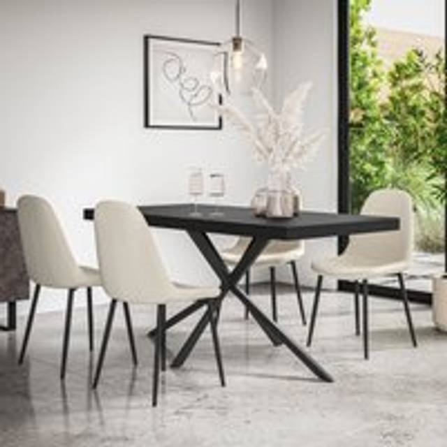 Donni Dining Table And Chairs - Black Table Top w 4-6 Maya Boucle Chair