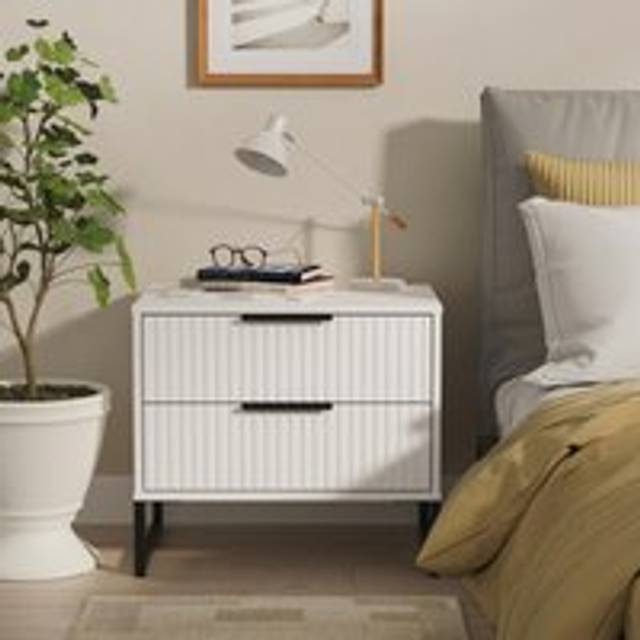 Fluted 2 Drawer Side Table in White Matt - Ready Assembled - Lewis's Home | TJ Hughes