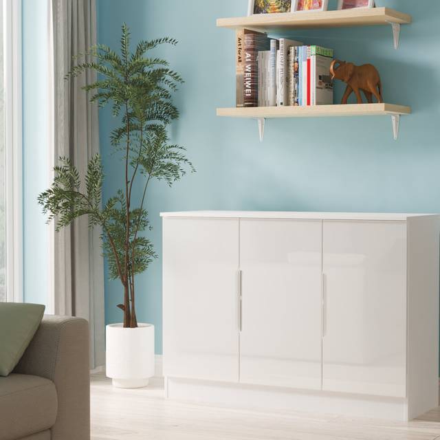 Milan 3 Door Sideboard in White Gloss & White Matt - Ready Assembled - Lewis's Home | TJ Hughes