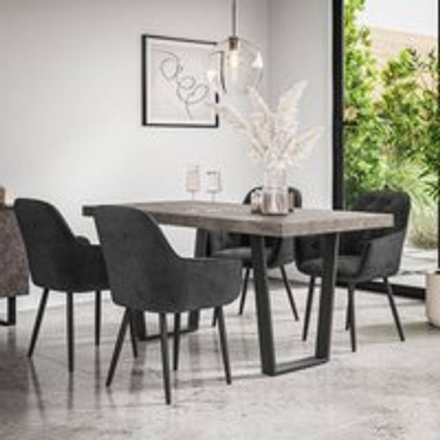 (Black) Aria Dining Table And Chairs - Concrete Effect Table w 4-6 Anika Velvet Chair