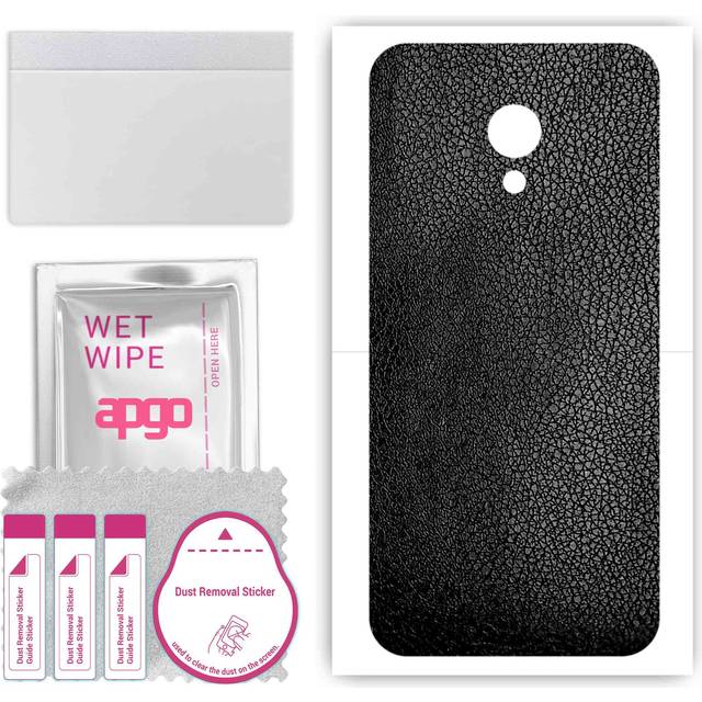 apgo Protective Skin Sticker for the back compatible with Meizu C9, Wrap Film, Foil, Vinyl - Pattern Black Leather