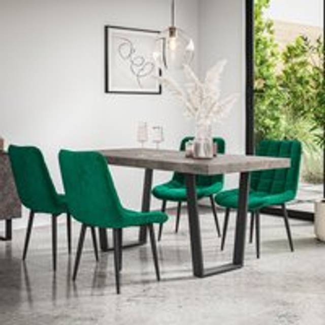 (Green) Aria Dining Table And Chairs - Concrete Effect Table w 4-6 Nova Velvet Chair