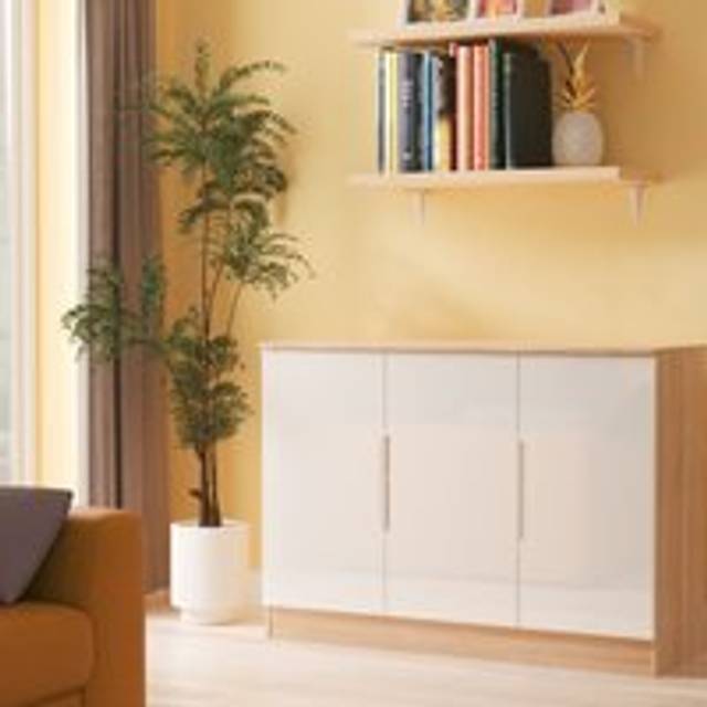 Milan 3 Door Sideboard in White Gloss & Bardolino Oak - Ready Assembled - Lewis's Home | TJ Hughes