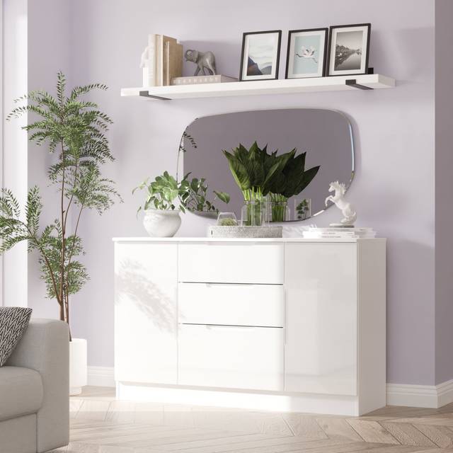 Milan 2 Door 3 Drawer Sideboard in White Gloss & White Matt - Ready Assembled - Lewis's Home | TJ Hughes