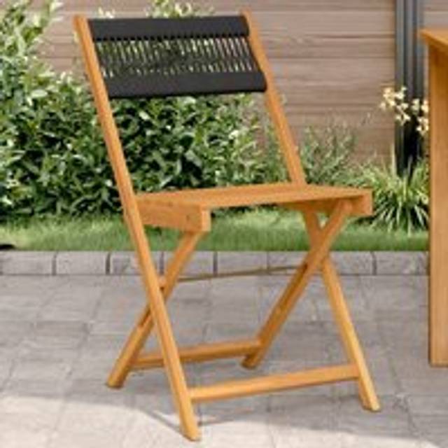 Bistro Chairs 2 pcs Black Solid Wood Acacia and Rope - One Size
