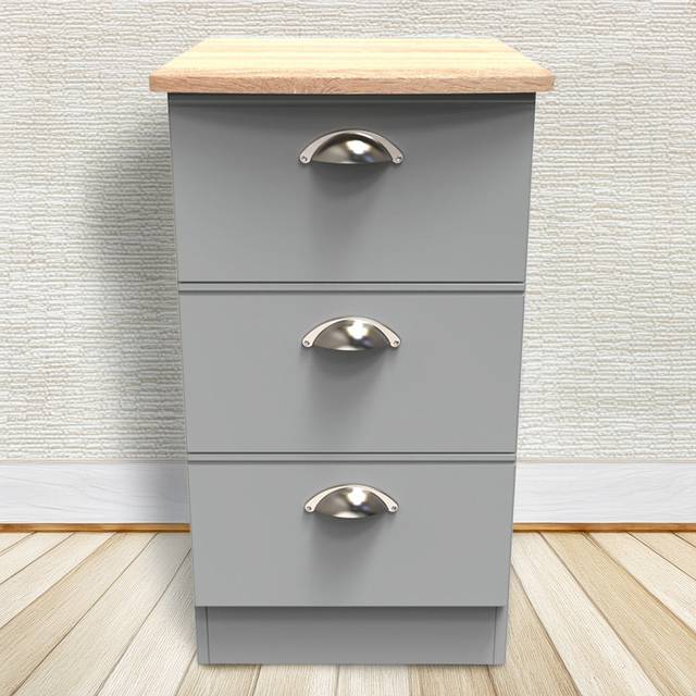 Crowndale Victoria 3 Drawer Dusk Grey and Oak Bedside Cabinet