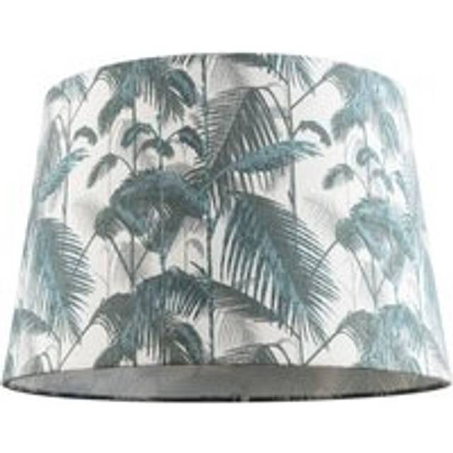 Modern Green Palm Trees Linen Fabric Drum Lamp Shade with Cotton Inner - 12 inches