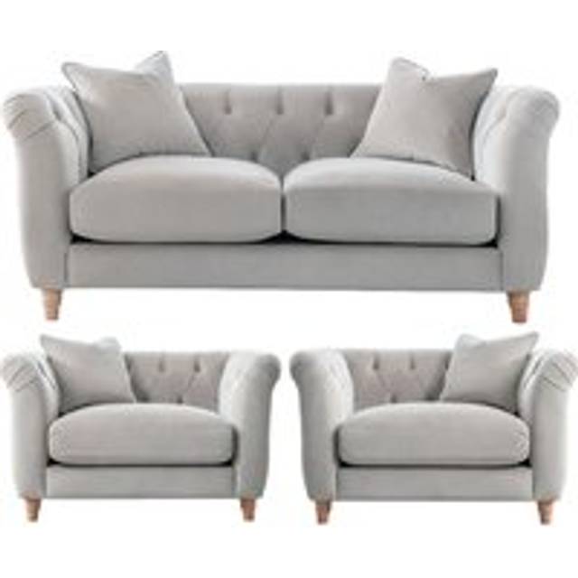 Elsie Plush Velvet Fabric Chesterfield Chalk 3 Piece Sofa Suite 2 1 1 - Light Grey - One Size